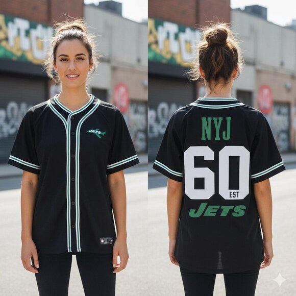 NWT New York Jets Baseball Jersey - Throwback Vintage Style NYJ Shirt - Size S - Picture 3 of 6